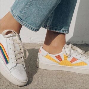 Soludos Womens 9 White Good Vibes Rainbow Wave Sneakers  Anthropology